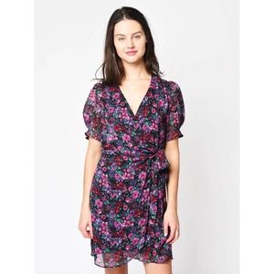 Revolve Heartloom Black Floral Ruffle Puff Sleeve Wrap Mini Dress Size XS NWT